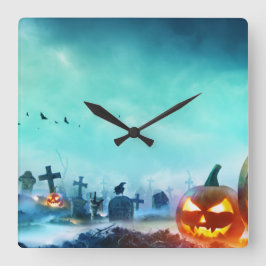 Reloj Cuadrado Cementerio de Halloween Jack-O-Latern