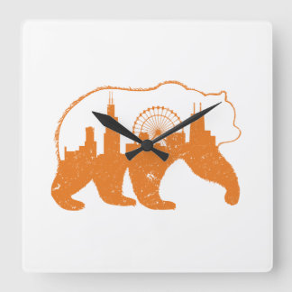 Reloj Cuadrado Centro de Chicago City Apparel Walking Bear Silhou