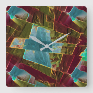 Reloj Cuadrado Cera esculpida de aspecto marrón y azul