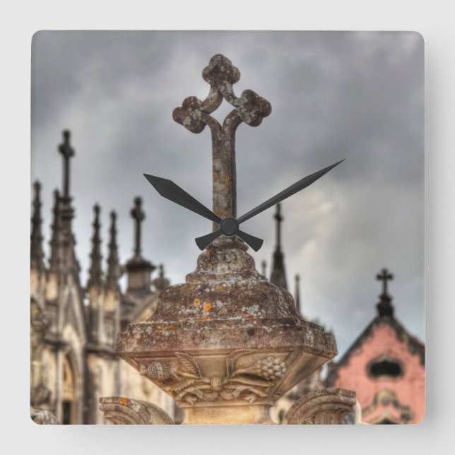 Reloj Cuadrado Cerco de la cruz del cementerio, Portugal (Anverso)