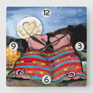 Reloj Cuadrado Cerdos en una luna romántica en blanco cubren art