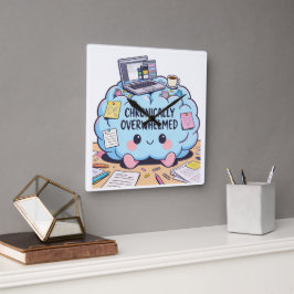 Reloj Cuadrado Cerebro Lindo Crónicamente Agobiado Neurodivergent