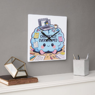 Reloj Cuadrado Cerebro Lindo Crónicamente Agobiado Neurodivergent