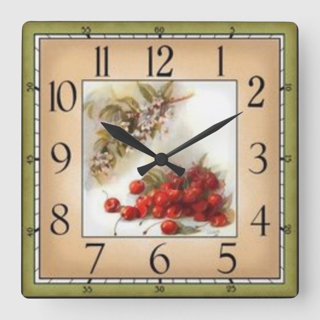 Reloj Cuadrado Cerezas (Anverso)