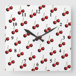 Reloj Cuadrado Cerezas rojas frescas y dulces