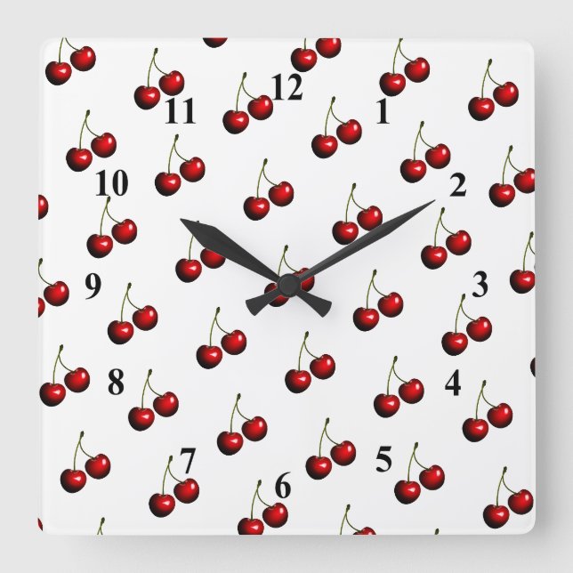 Reloj Cuadrado Cerezas rojas frescas y dulces (Anverso)