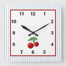Reloj Cuadrado Cerezo rojo en franjas azules