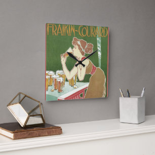 Reloj Cuadrado Cerveza Brasserie Fraikin-Courard Art Nouveau Vint