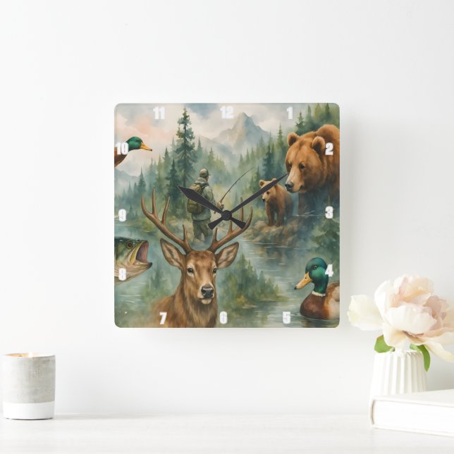 Reloj Cuadrado Cerveza, Osos, Patos, Bosque de Vida Silvestre (Hogar)