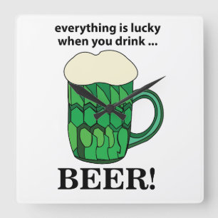 Reloj Cuadrado Cerveza Verde Lucky St Patricks Day Cerveza Verde
