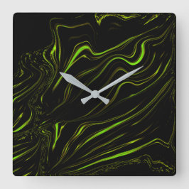 Reloj Cuadrado Césped dorado, rastros largos de color verde ondul