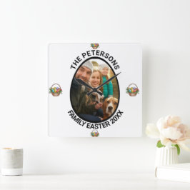 Reloj Cuadrado Cesta de huevos de Pascua con foto familiar person