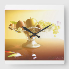 Reloj Cuadrado Cesta de vidrio con frutas y mariposa