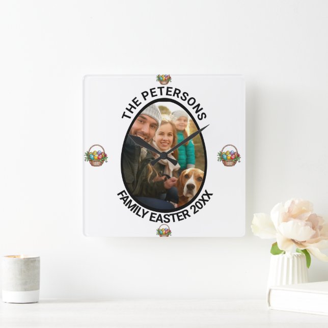 Reloj Cuadrado Cesta personalizada de huevos de fotos de pascua p (Hogar)