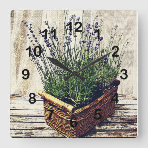 Reloj Cuadrado cesta púrpura de la lavanda