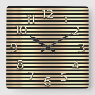 Reloj Cuadrado Champaigne Gold números árabes Black Lines Stripes
