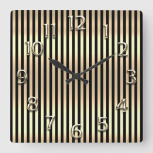 Reloj Cuadrado Champaigne Oro números árabes franjas negras