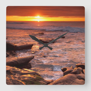 Reloj Cuadrado Charcas de marea al atardecer, California