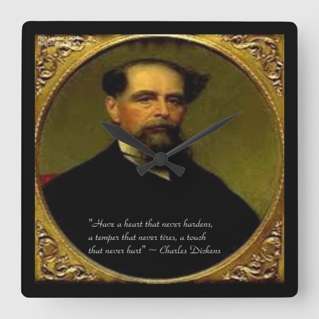 Reloj Cuadrado Charles Dickens & Quote Wall Clock (Anverso)