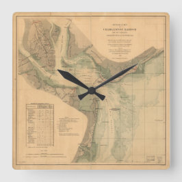 Reloj Cuadrado Charleston Harbor 1865 Nautical Chart