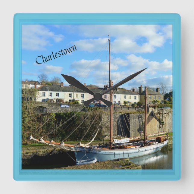 Reloj Cuadrado Charlestown Cornwall England Poldark Location (Anverso)