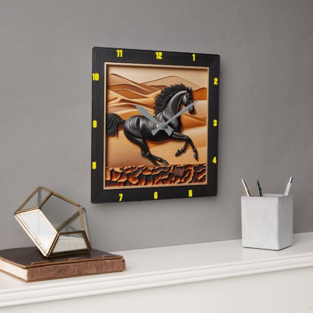 Reloj Cuadrado Charred Wood Personalizado (Oficina)