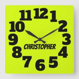 Reloj Cuadrado Chartreuse Neon Yellow-Green Big Numbers