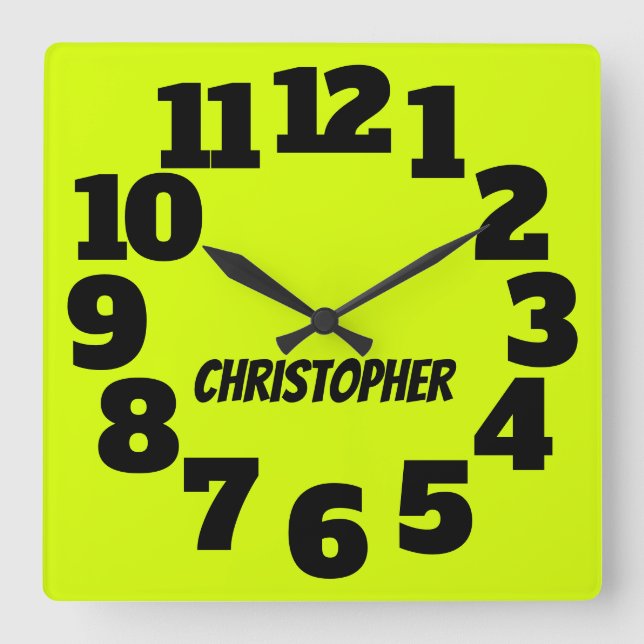 Reloj Cuadrado Chartreuse Neon Yellow-Green Big Numbers (Anverso)