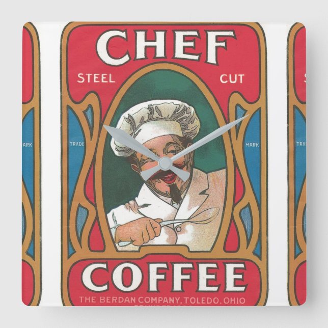Reloj Cuadrado Chef café vintage art nouveau cocina (Anverso)