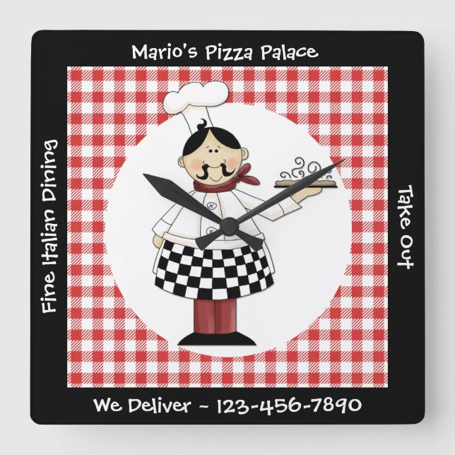 Reloj Cuadrado Chef italiano (Anverso)