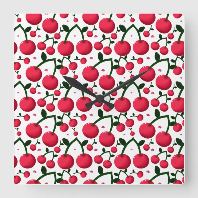 Reloj Cuadrado Cherry Seamless Pattern, Red Fruit Pattern, Cute C (Anverso)