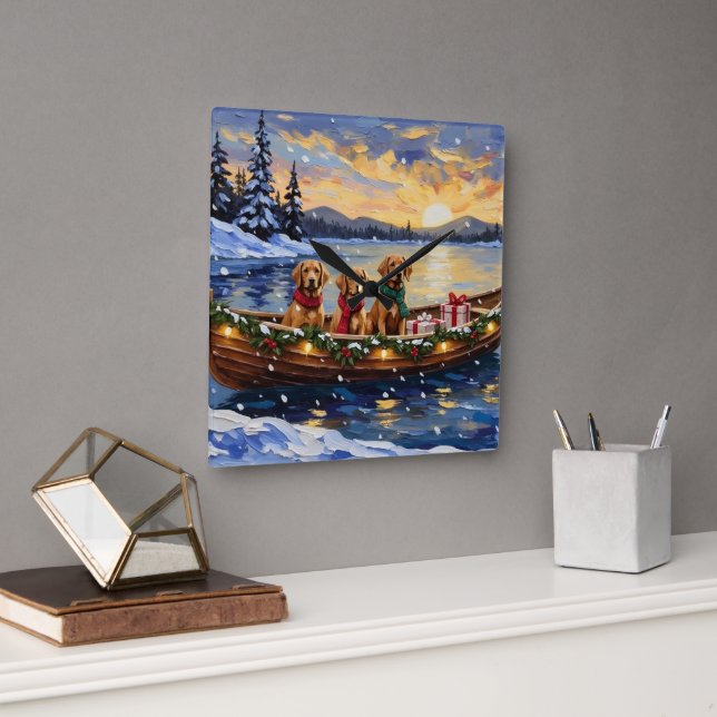 Reloj Cuadrado Chesapeake Bay Retriever Christmas Boat Holiday (Oficina)