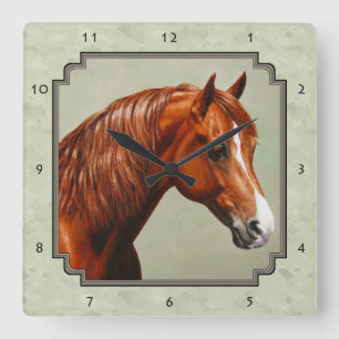 Reloj Cuadrado Chestnut Morgan Horse Sage Green
