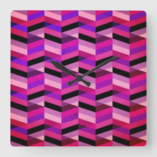 Reloj Cuadrado Chevron/Herringbone abstracto   Púrpuras y Violeta