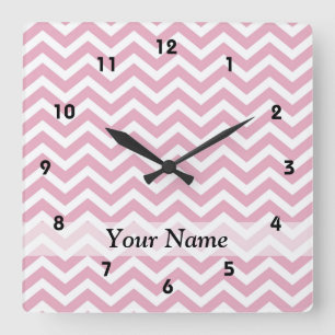 Reloj Cuadrado Chevron rosa y blanco