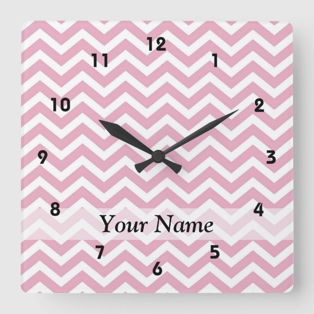 Reloj Cuadrado Chevron rosa y blanco (Anverso)