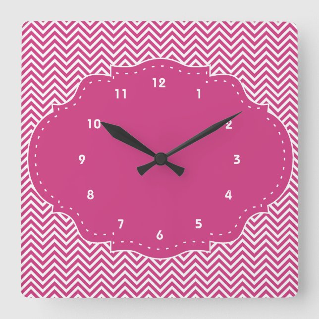 Reloj Cuadrado Chevron rosado moderno (Anverso)
