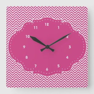 Reloj Cuadrado Chevron rosado moderno