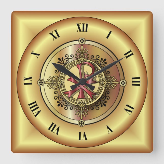 Reloj Cuadrado Chi-Rho Monograma ~ Símbolo cristiano P & X ~ (Anverso)