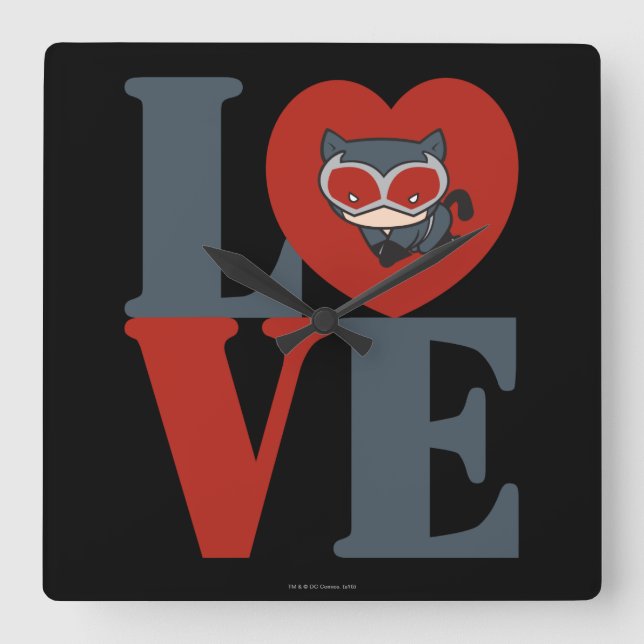 Reloj Cuadrado Chibi Catwoman LOVE (Anverso)