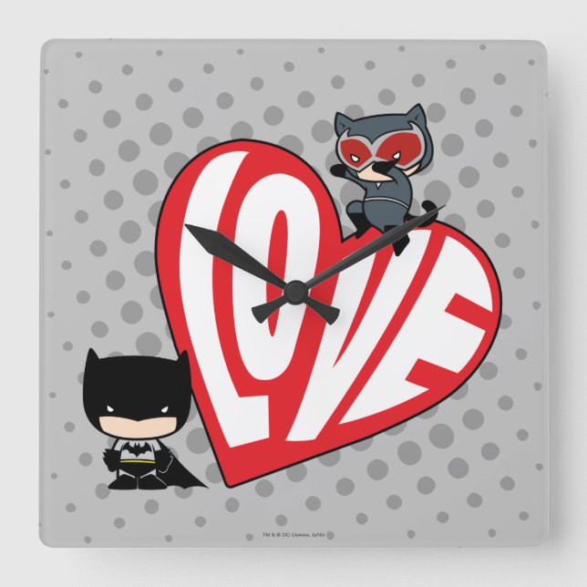 Reloj Cuadrado Chibi Catwoman salta sobre Batman (Anverso)