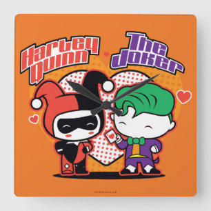 Reloj Cuadrado Chibi Harley Quinn & Chibi Joker Hearts