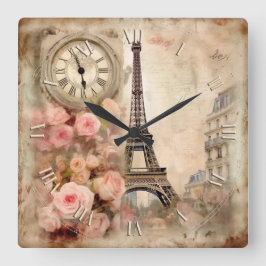 Reloj Cuadrado chic shabby en París romance rosado -