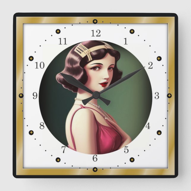 Reloj Cuadrado Chica Art Deco (Anverso)