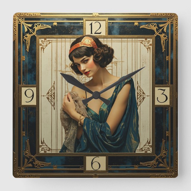 Reloj Cuadrado Chica Art Deco (Anverso)