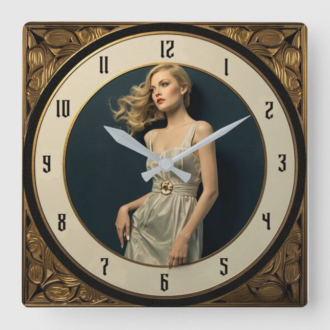 Reloj Cuadrado Chica Art Deco (Anverso)