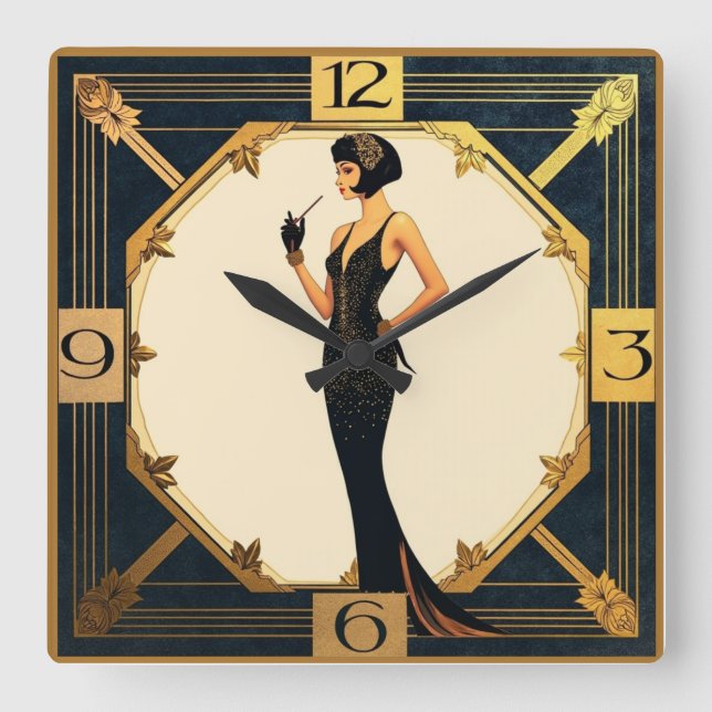 Reloj Cuadrado Chica Art Deco (Anverso)