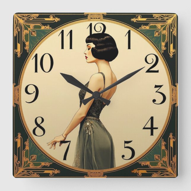Reloj Cuadrado Chica Art Deco (Anverso)