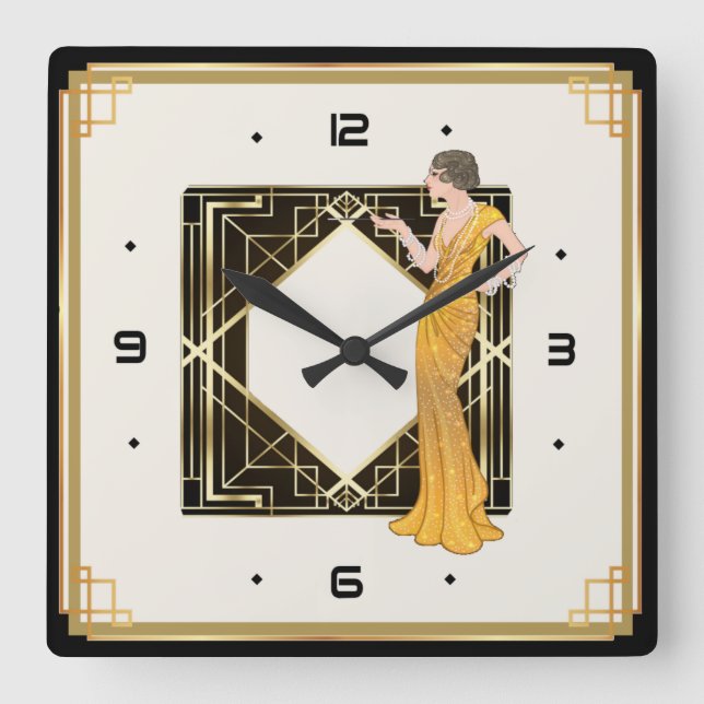 Reloj Cuadrado Chica Art Deco (Anverso)