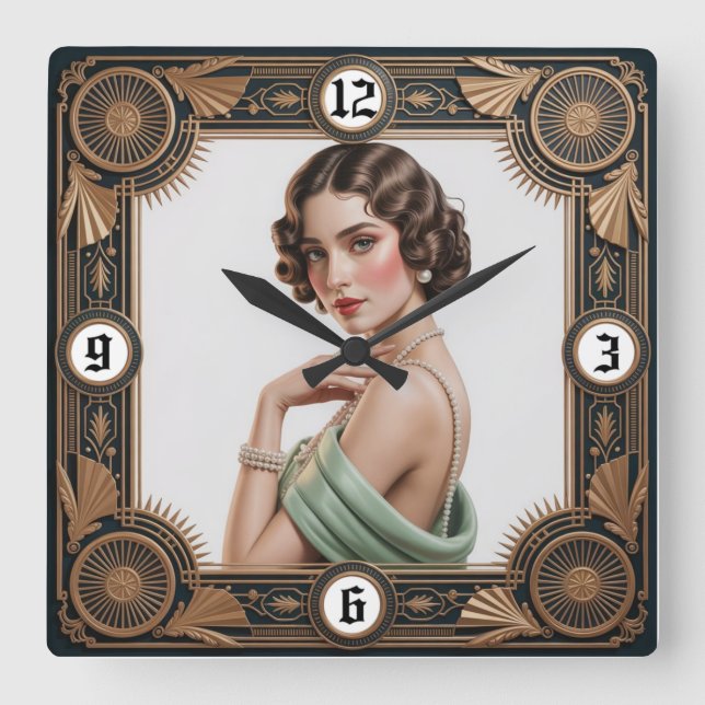 Reloj Cuadrado Chica Art Deco (Anverso)